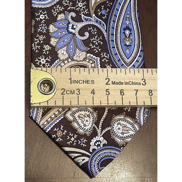 Croft & Barrow Blue Brown Hand Made 100% Silk Men’s Neck Tie Made In China - Picture 4 of 9